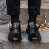 Black Leather Benedetto With Thick Sole Loafers