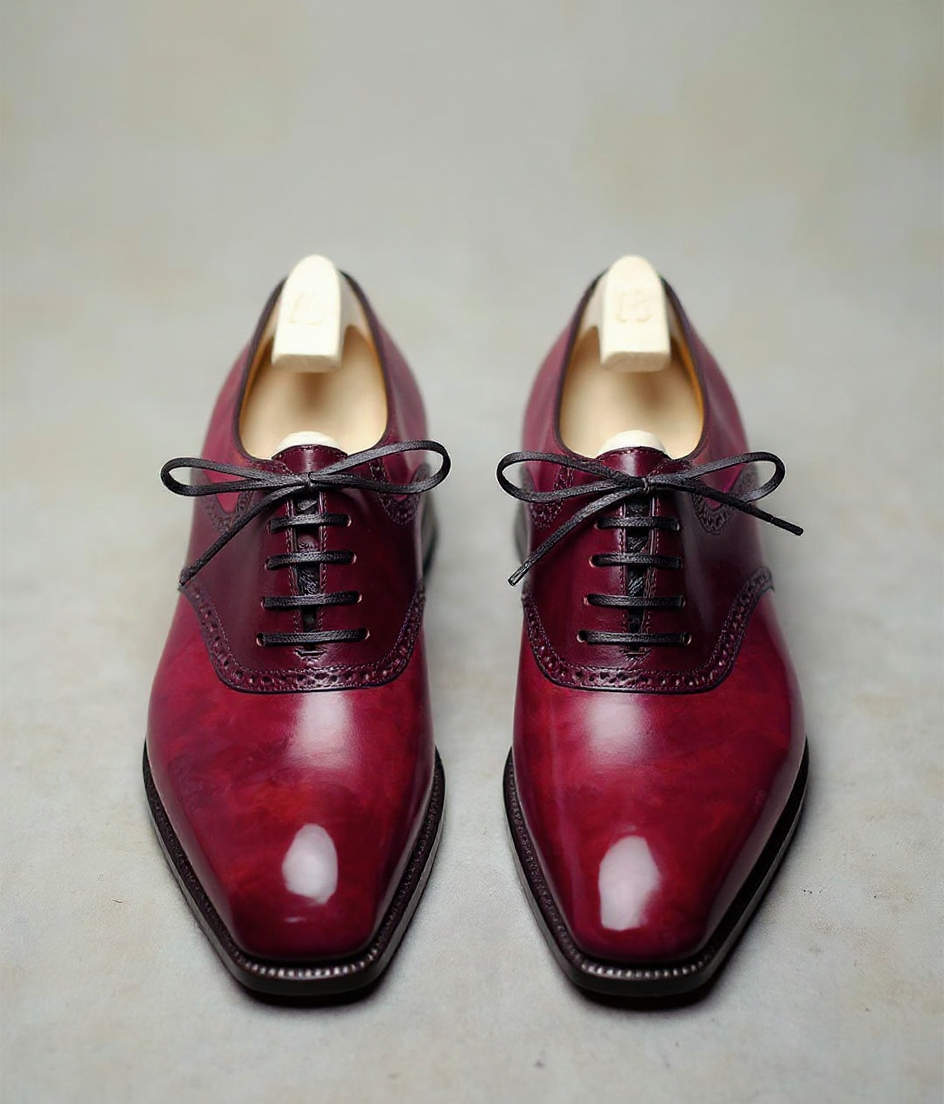 Burgundy Leather Elowen Brogue Oxfords - Formal Shoes - SS23