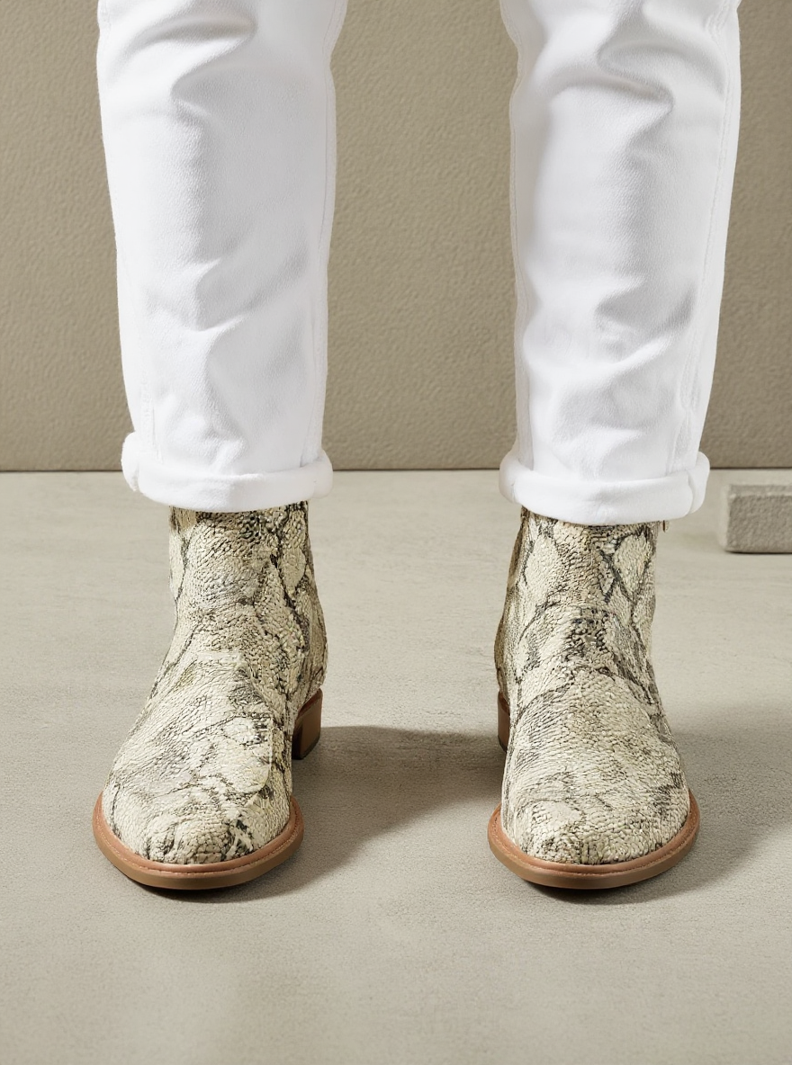 White Snake Print Leather Cracio Slip On Jodhpur Boots