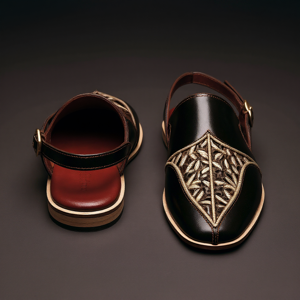 Black Leather Hand Work Zardozi Peshawari Loafers | Wedding Shoes for Groom | Shoes for Haldi Mehendi Sangeet - Wedding Essentials