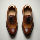Tan Leather and Suede Cedara Brogue Wingtip Oxfords - Formal Shoes