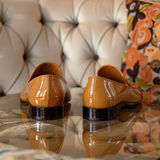 Tan Patent Leather Crispino Slip On Pointed Loafer Shoe