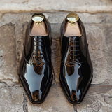 Black Patent Leather Desiderio Lace-Up Pointed Oxford Shoes