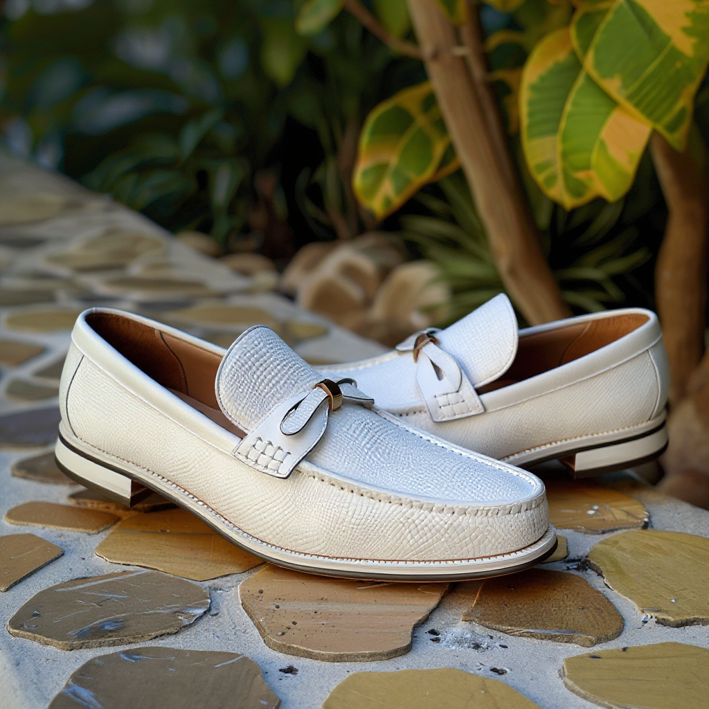 White Grain Leather Nazzareno Loafers