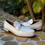 White Grain Leather Nazzareno Loafers