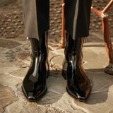 Black Patent Leather Eutizio Slip-On Pointed Zipper Boots
