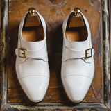 White Leather Friar's Fashion Monk Straps Shoes