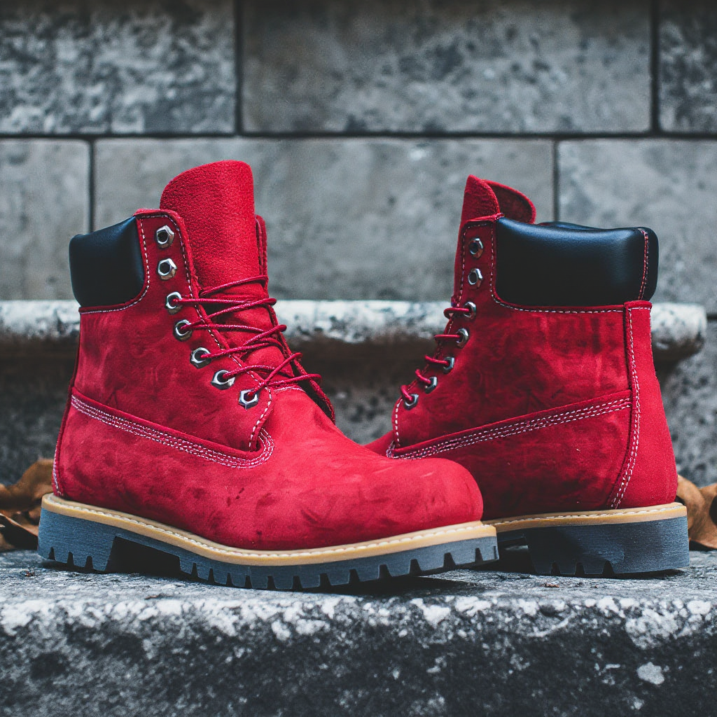 Red Leather Antico Ankle Rugged Lace Up Combat Hiking Boots with Chunky Track Sole