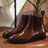 Brown Croc Print Leather Orlando Slip On Chelsea Boots