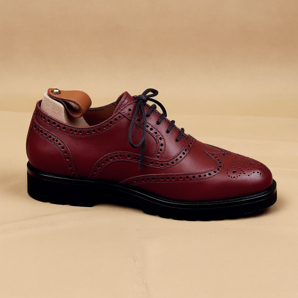 Brown Leather Rene Brogue Chunky Oxfords Shoes WORK EDITION