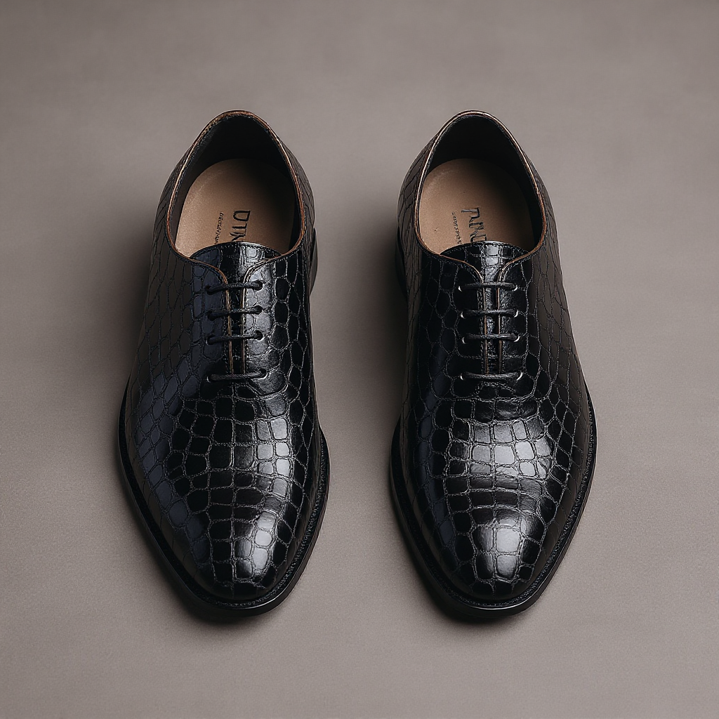 Black Croc Leather Nandes Oxford Shoes : The Dapper Edit