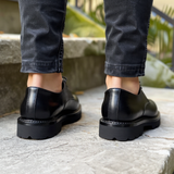 Black Leather Cantidio With Thick Sole Oxford Shoe: The Royale Collection