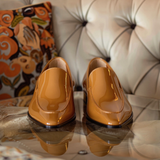 Tan Patent Leather Crispino Slip On Pointed Loafer Shoe