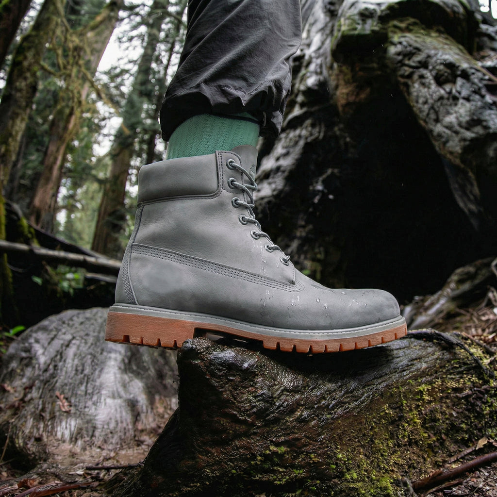 Grey Nubuck Leather Selvaggio Ankle Lace Up Combat Hiking Boots with Chunky Track Sole