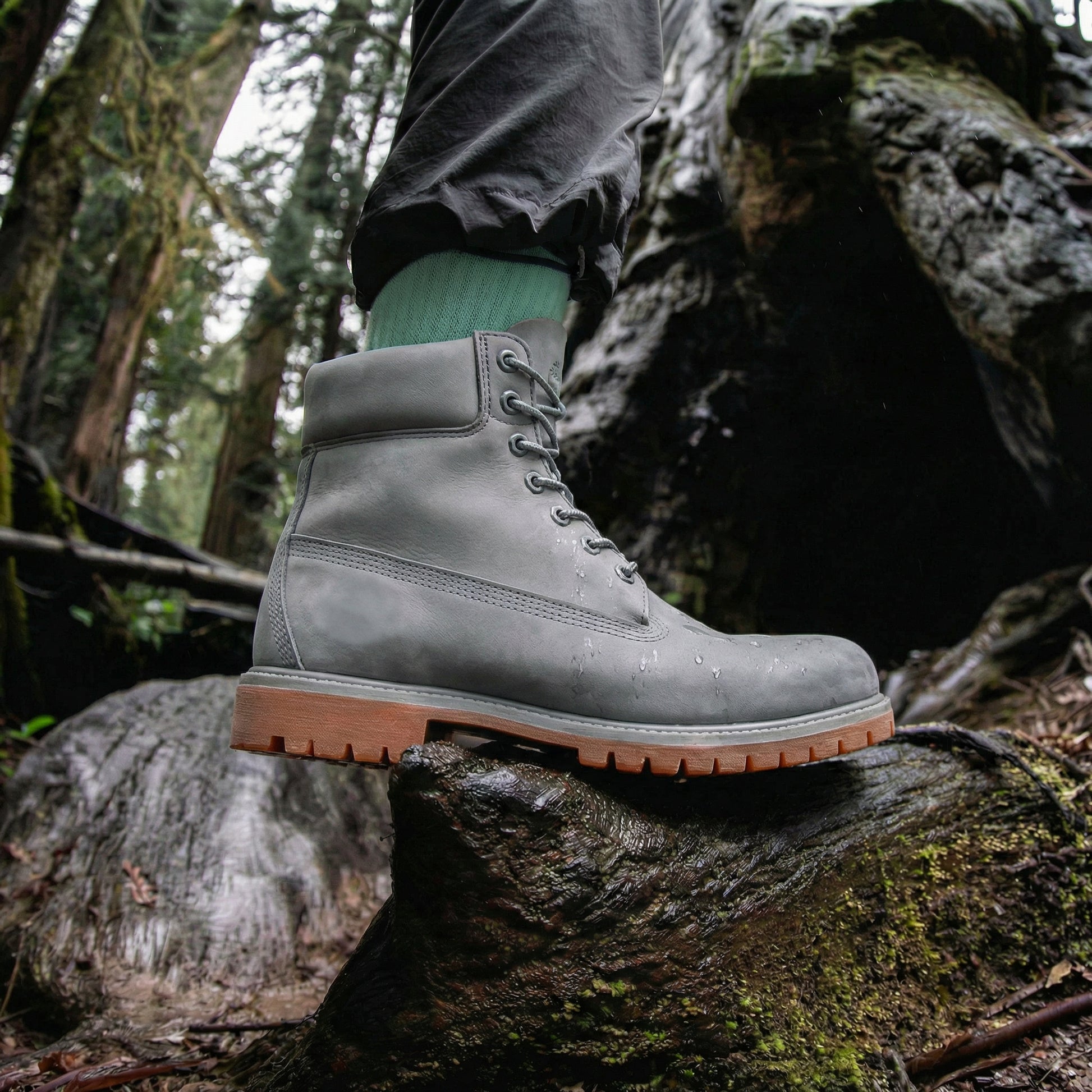 Grey Nubuck Leather Selvaggio Ankle Lace Up Combat Hiking Boots with Chunky Track Sole