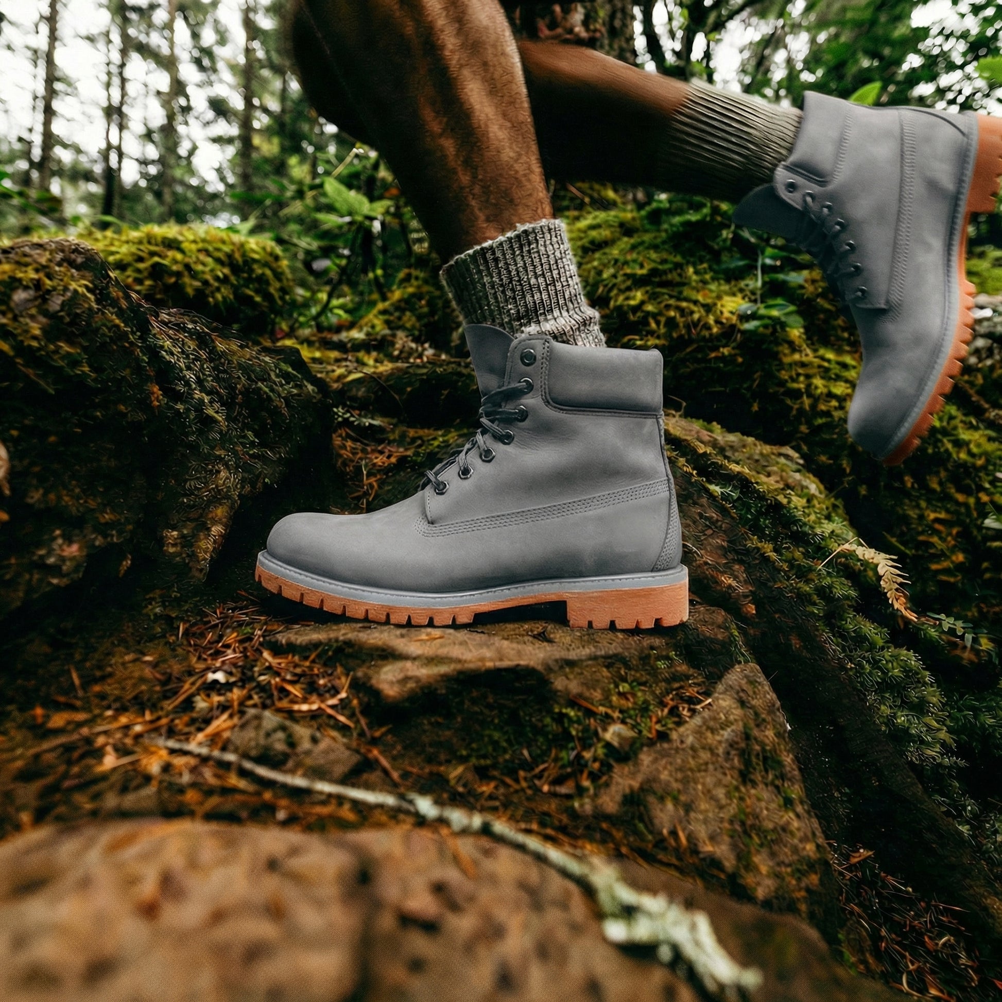 Grey Nubuck Leather Selvaggio Ankle Lace Up Combat Hiking Boots with Chunky Track Sole