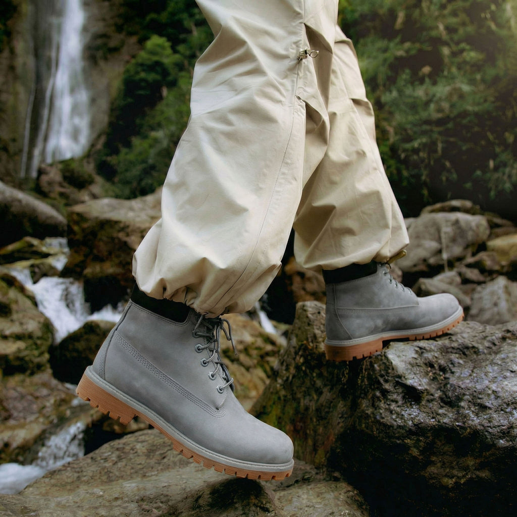 Grey Nubuck Leather Selvaggio Ankle Lace Up Combat Hiking Boots with Chunky Track Sole
