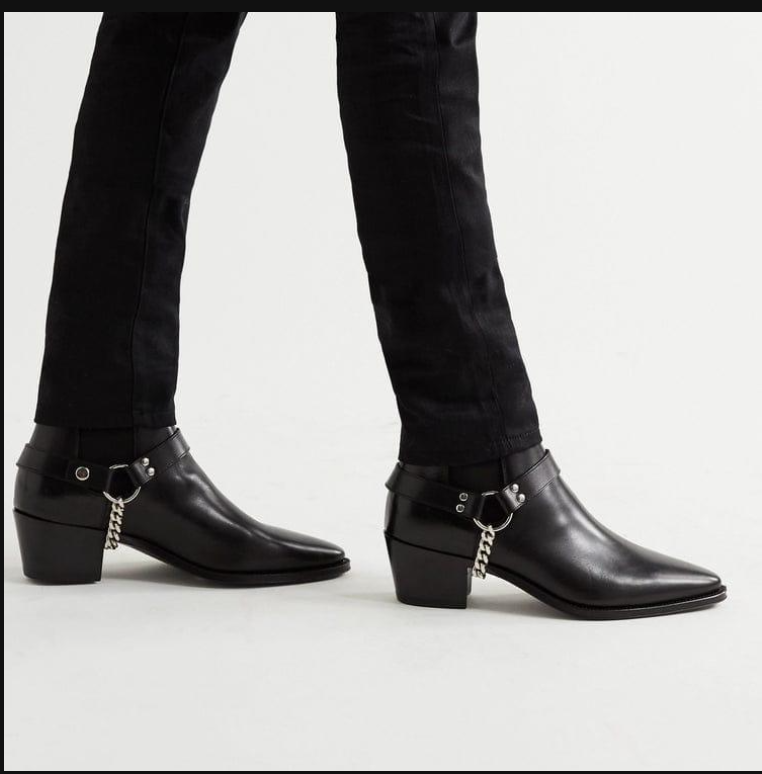Black Leather Helios Harness Chelsea Boots with Chains - AW24
