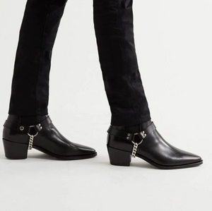 BLACK LEATHER HELIOS HARNESS CHELSEA BOOTS WITH CHAINS - AW24