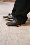 Black Leather Inizio With Tan Sole Boat Shoe