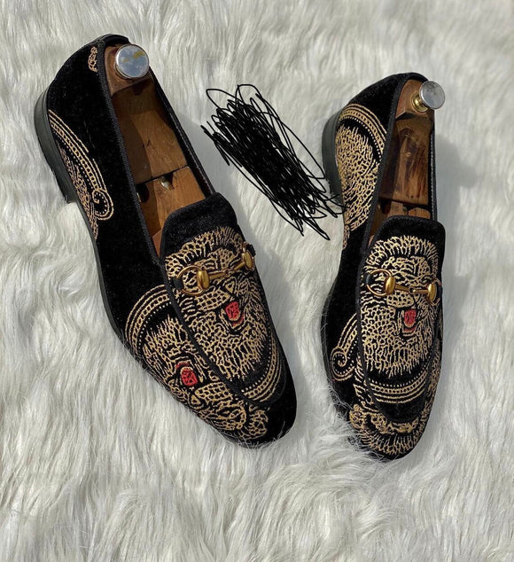 Black Leather Embroidery Work Peshawari Loafers | Wedding Shoes for Groom | Shoes for Haldi Mehendi Sangeet