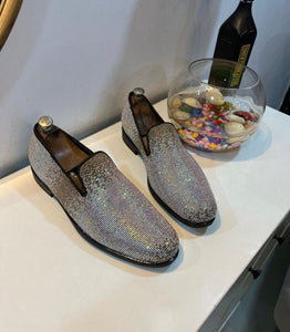 Grey Hand Work Zardozi Peshawari Loafers | Wedding Shoes for Groom | Shoes for Haldi Mehendi Sangeet