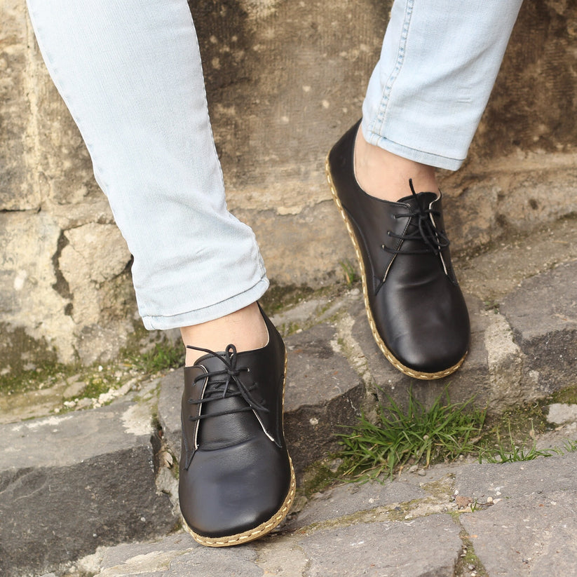 Black Leather Diamante Barefoot Sneakers