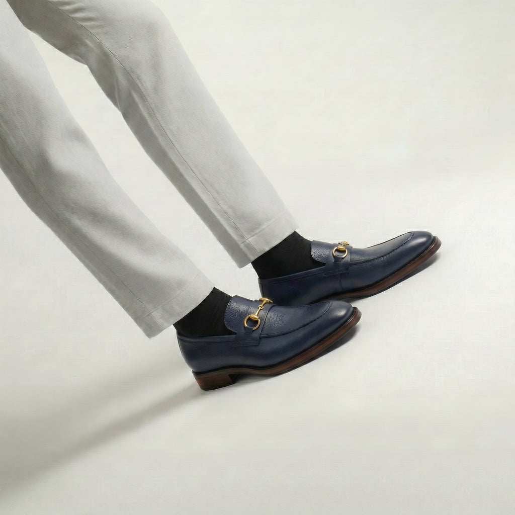 Navy Blue Leather Lucente Horse Bit Loafer
