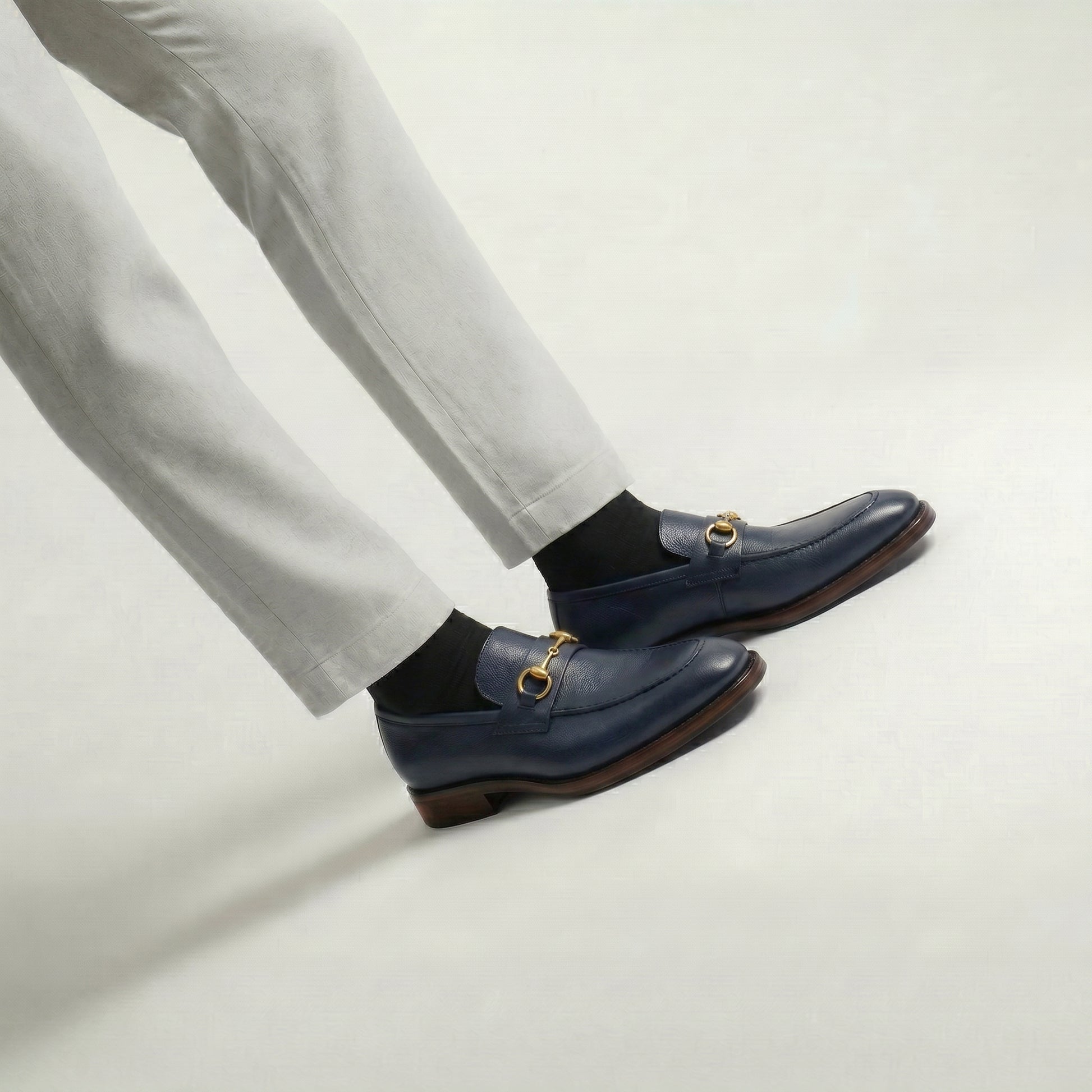 Navy Blue Leather Lucente Horse Bit Loafer