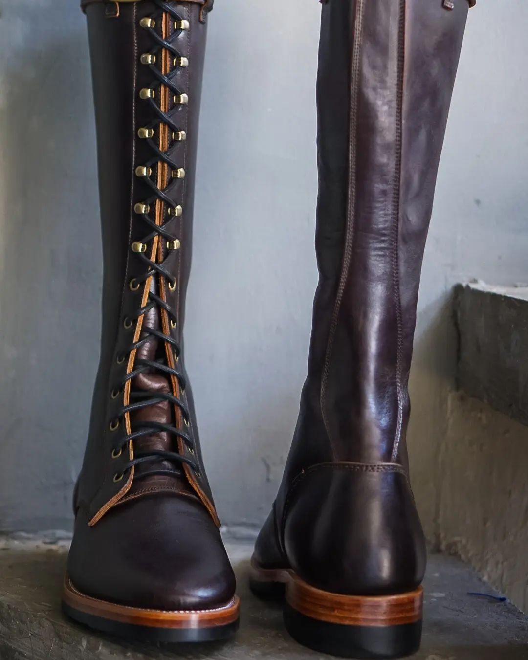Tan Long Lace-Up Over-the-Knee Oracles Leather Boots