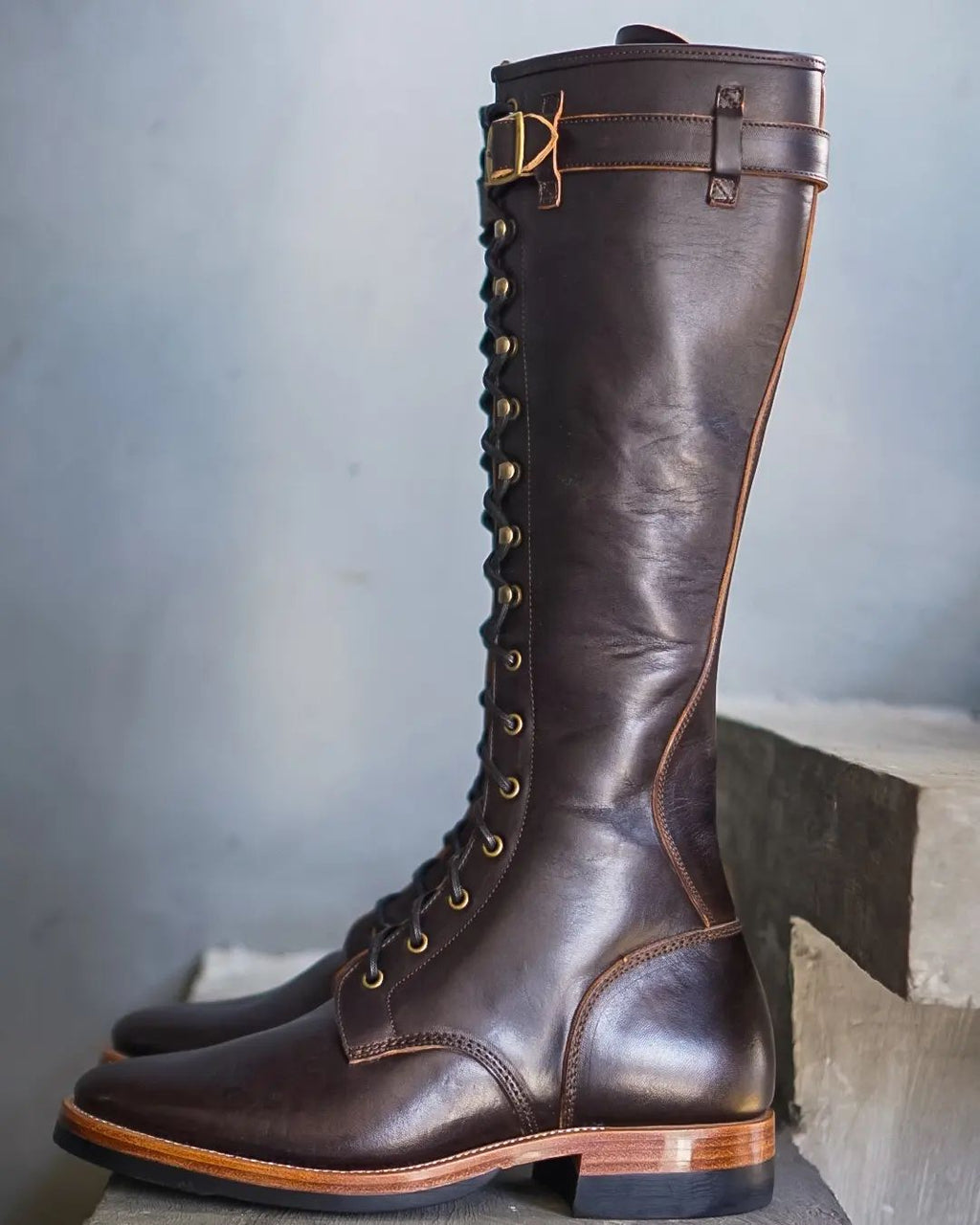 Tan Long Lace-Up Over-the-Knee Oracles Leather Boots