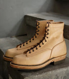 Beige Leather Lace-Up Step Steeds Boots - Hiking and Trekking Boots
