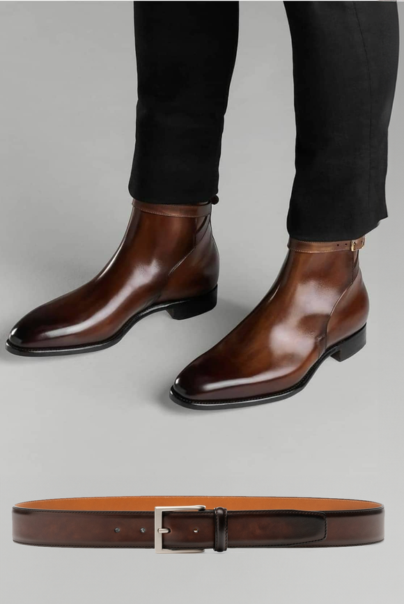 Gift for Him - Artisan Brown Leather Jodhpur Boots and Belt Combo from Costoso Italiano
