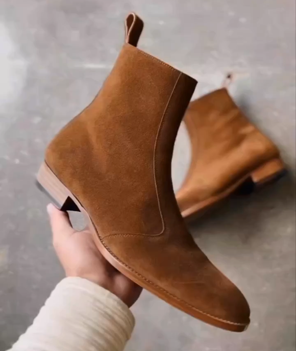 Tan Suede Valkyrie Slip On Zipper Boots - AW24