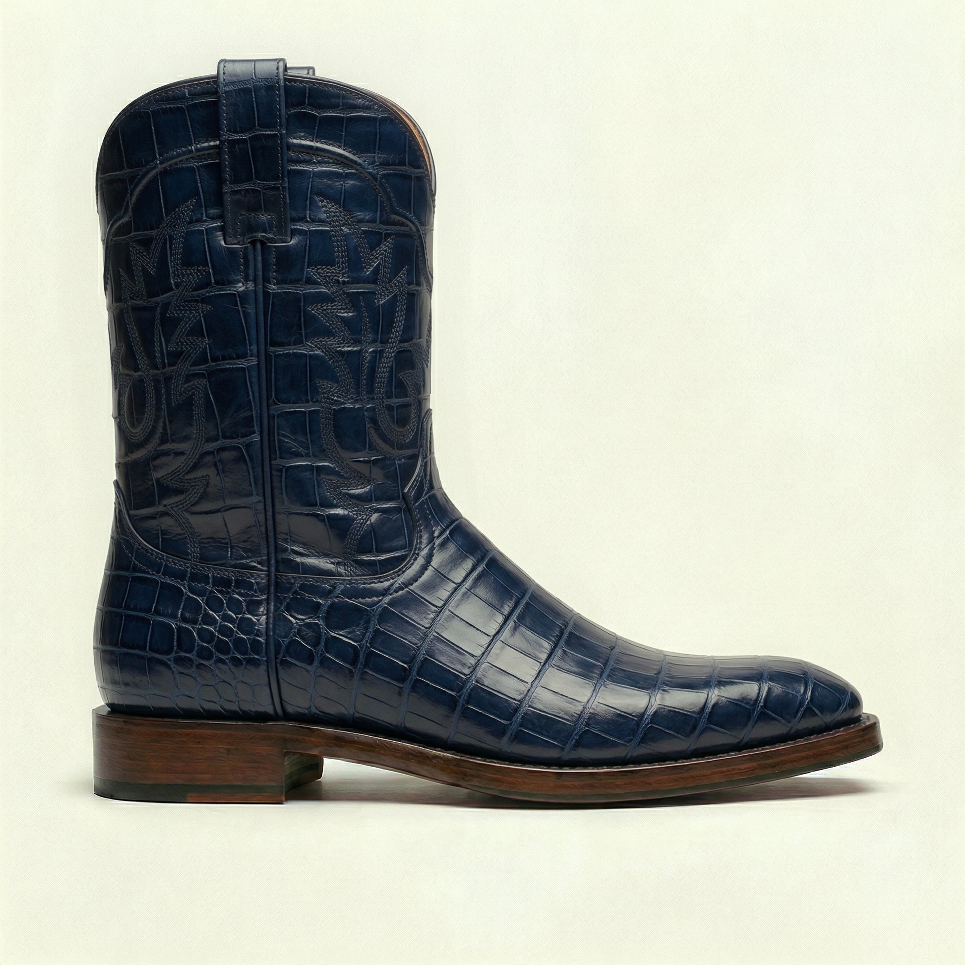 Navy Blue Croc Print Leather Lucente Cowboy Boot