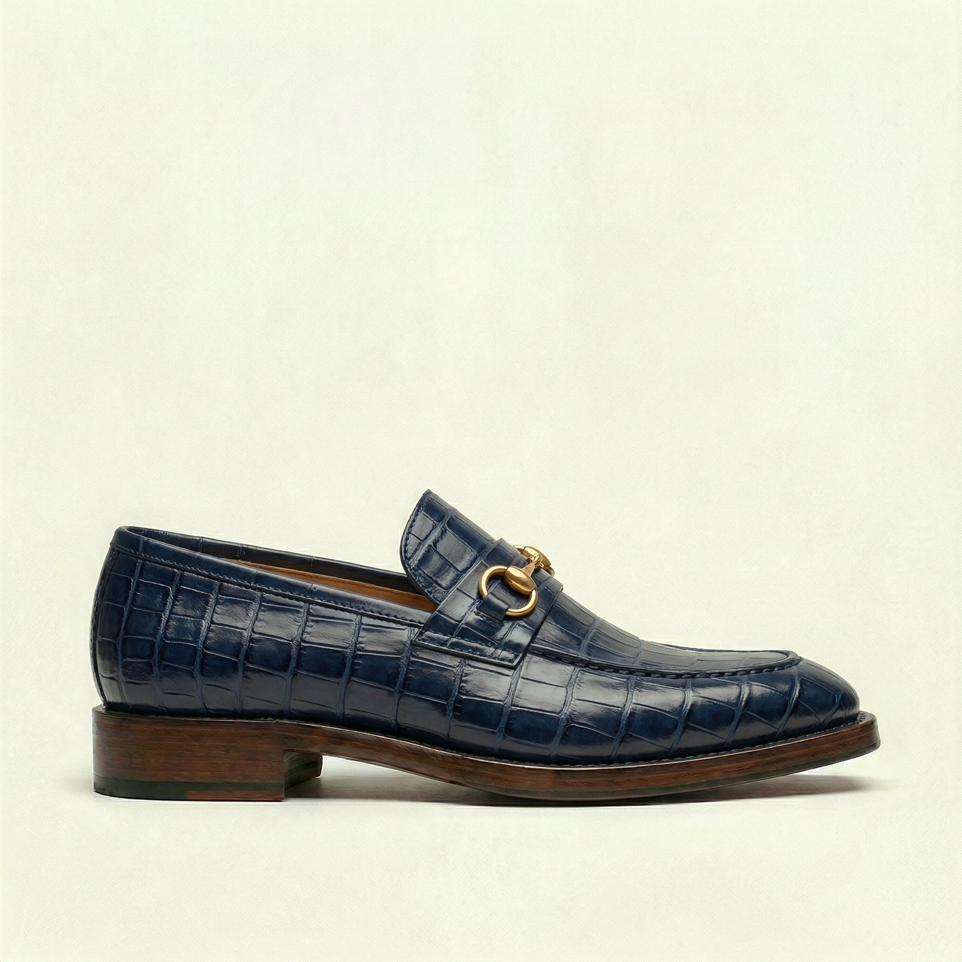 Navy Blue Croc Print Leather Lucente Horse Bit Loafer