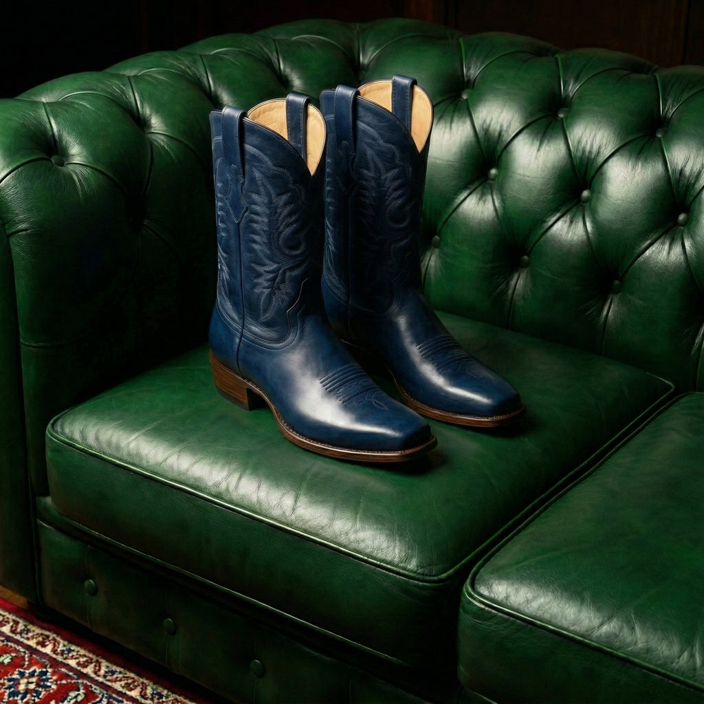 Navy Blue Leather Lucente Cowboy Boot