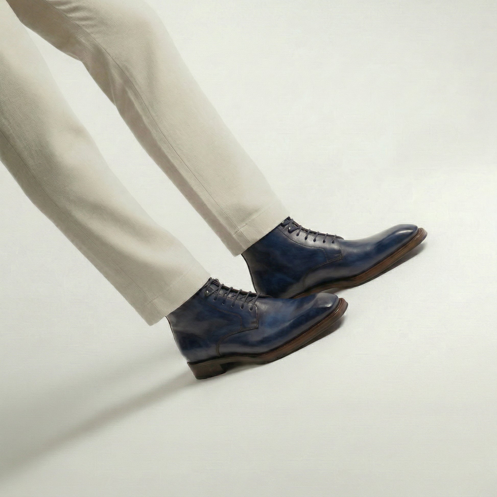 Navy Blue Leather Lucente Derby Boot
