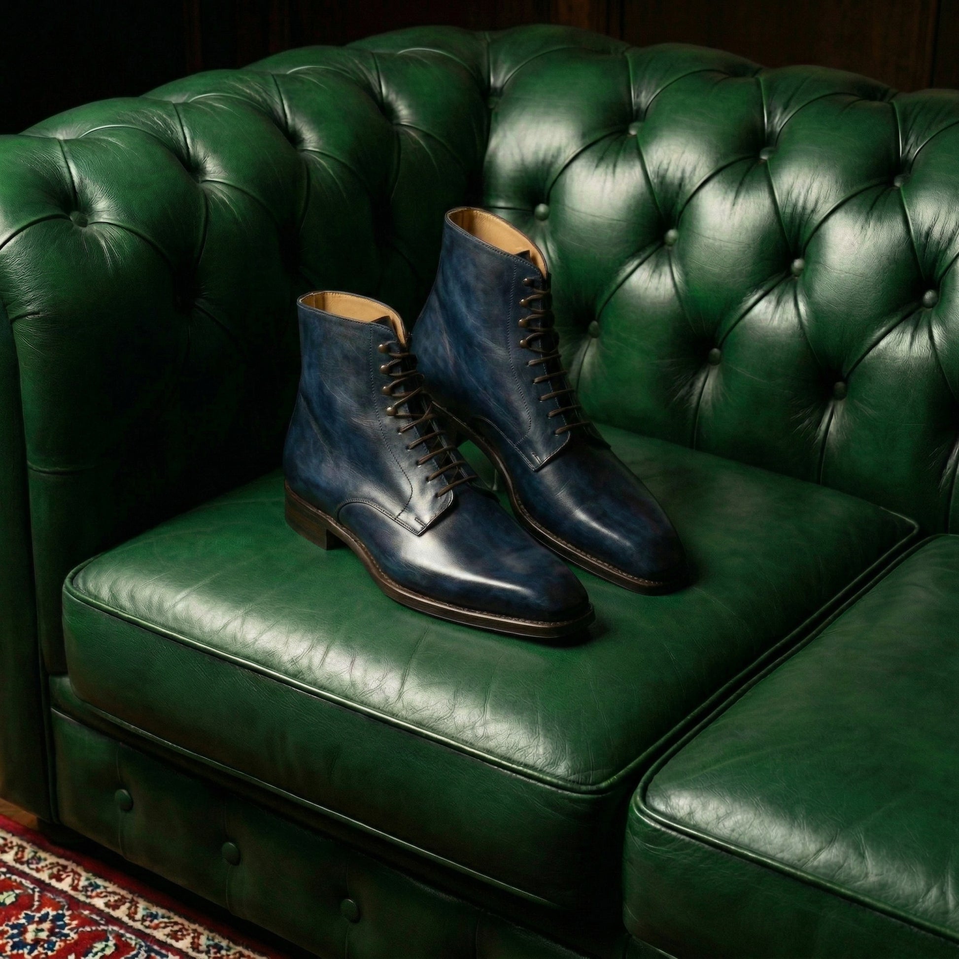 Navy Blue Leather Lucente Derby Boot