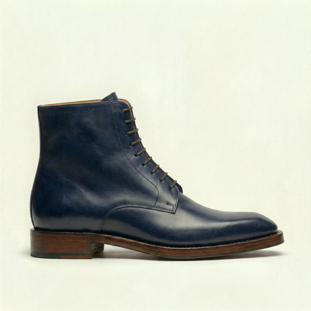 Navy Blue Leather Lucente Derby Boot