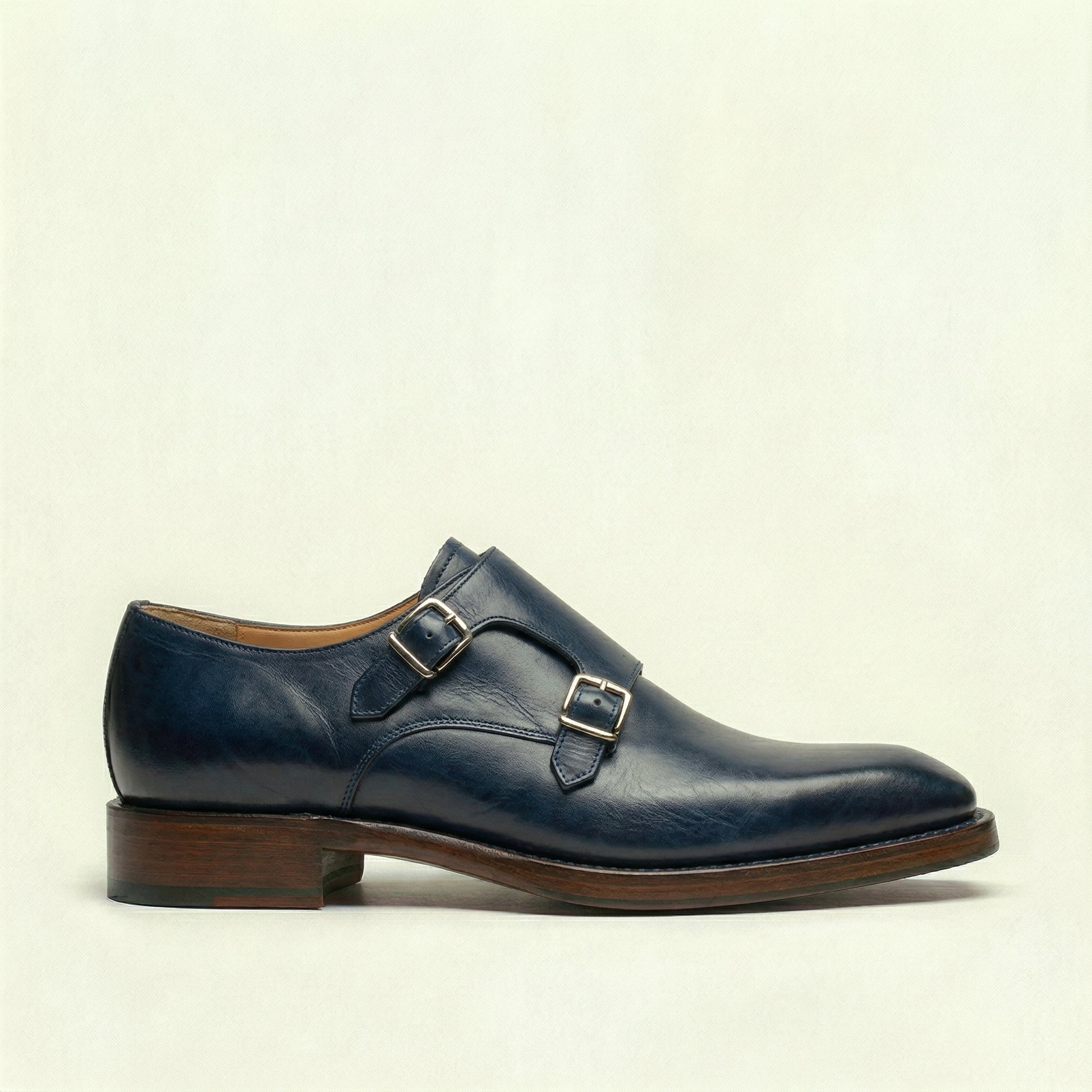 Navy Blue Leather Lucente Double Monk Strap Shoe