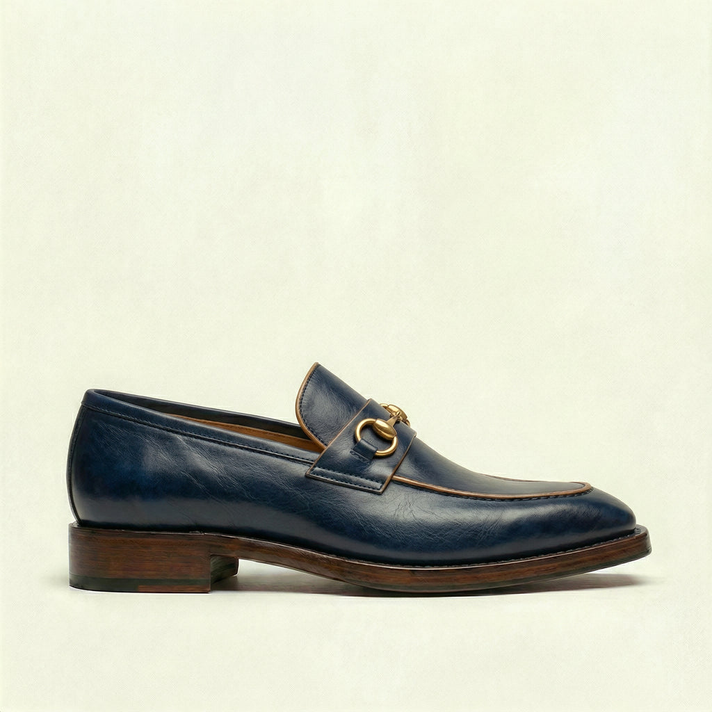 Navy Blue Leather Lucente Horse Bit Loafer