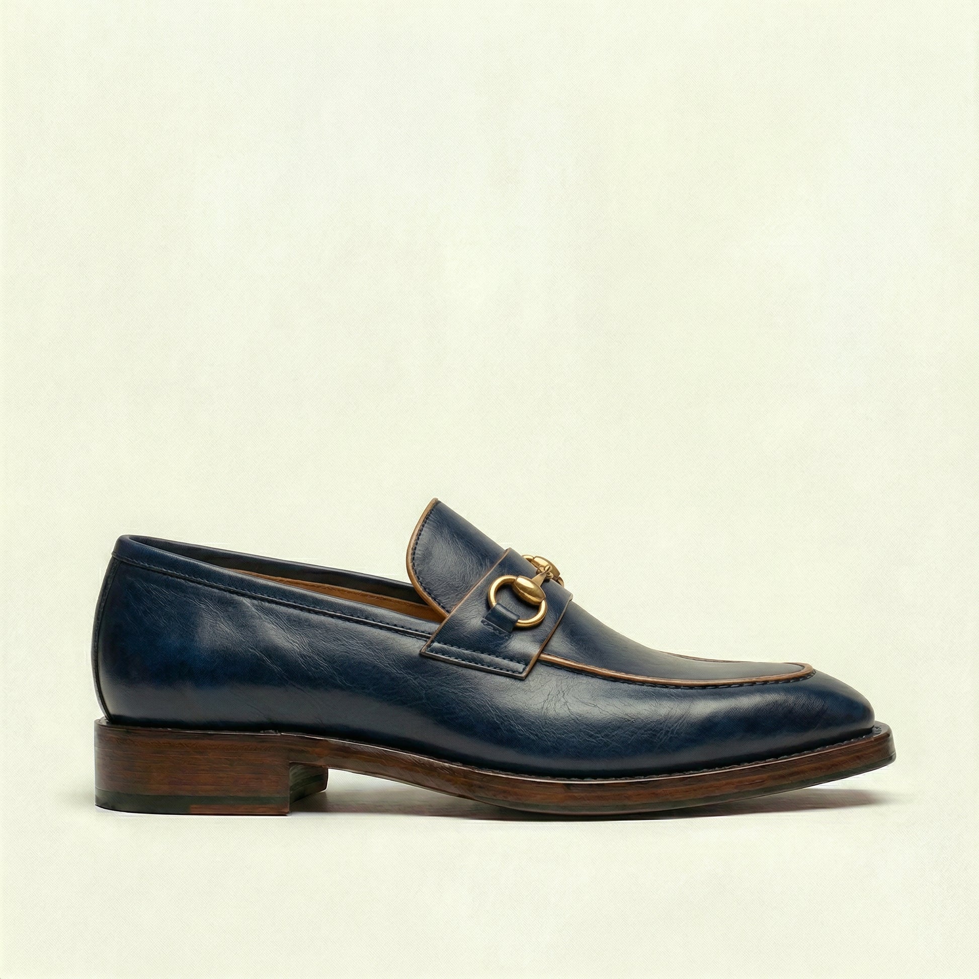Navy Blue Leather Lucente Horse Bit Loafer