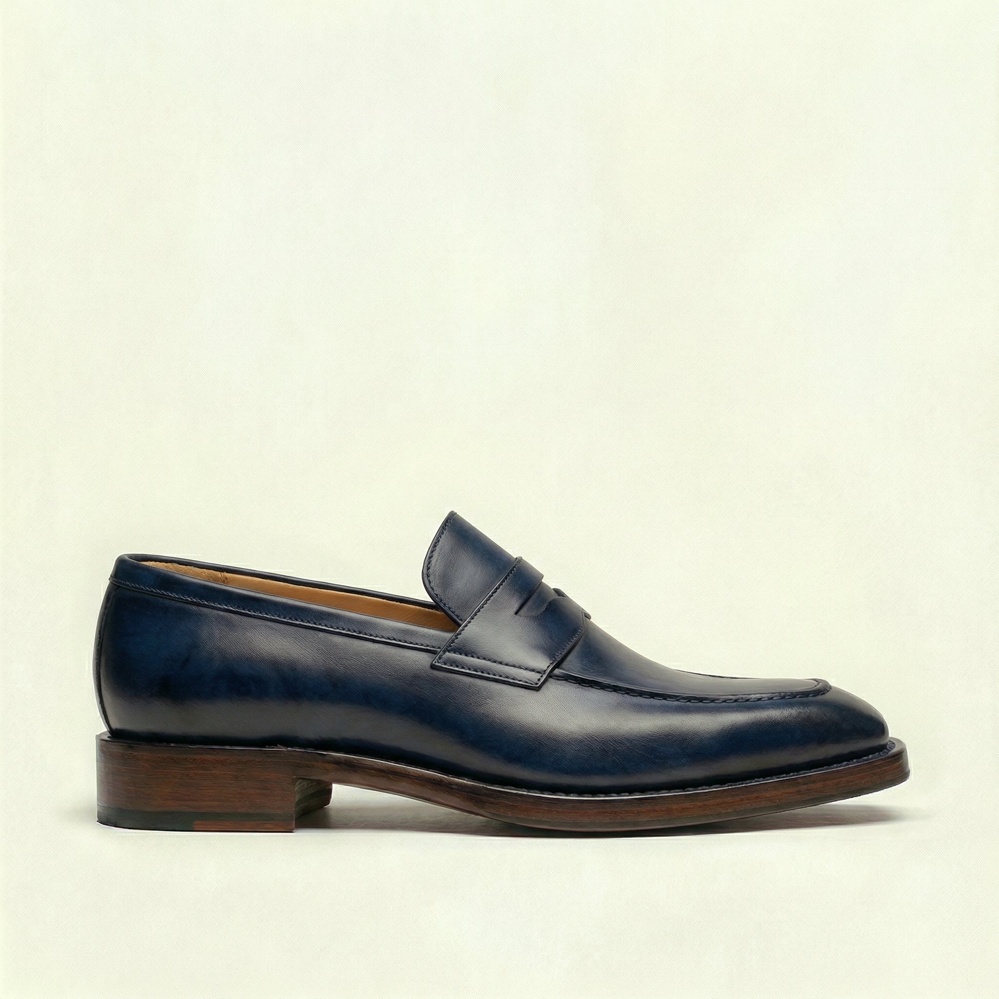 Navy Blue Leather Lucente Penny Loafer Shoes