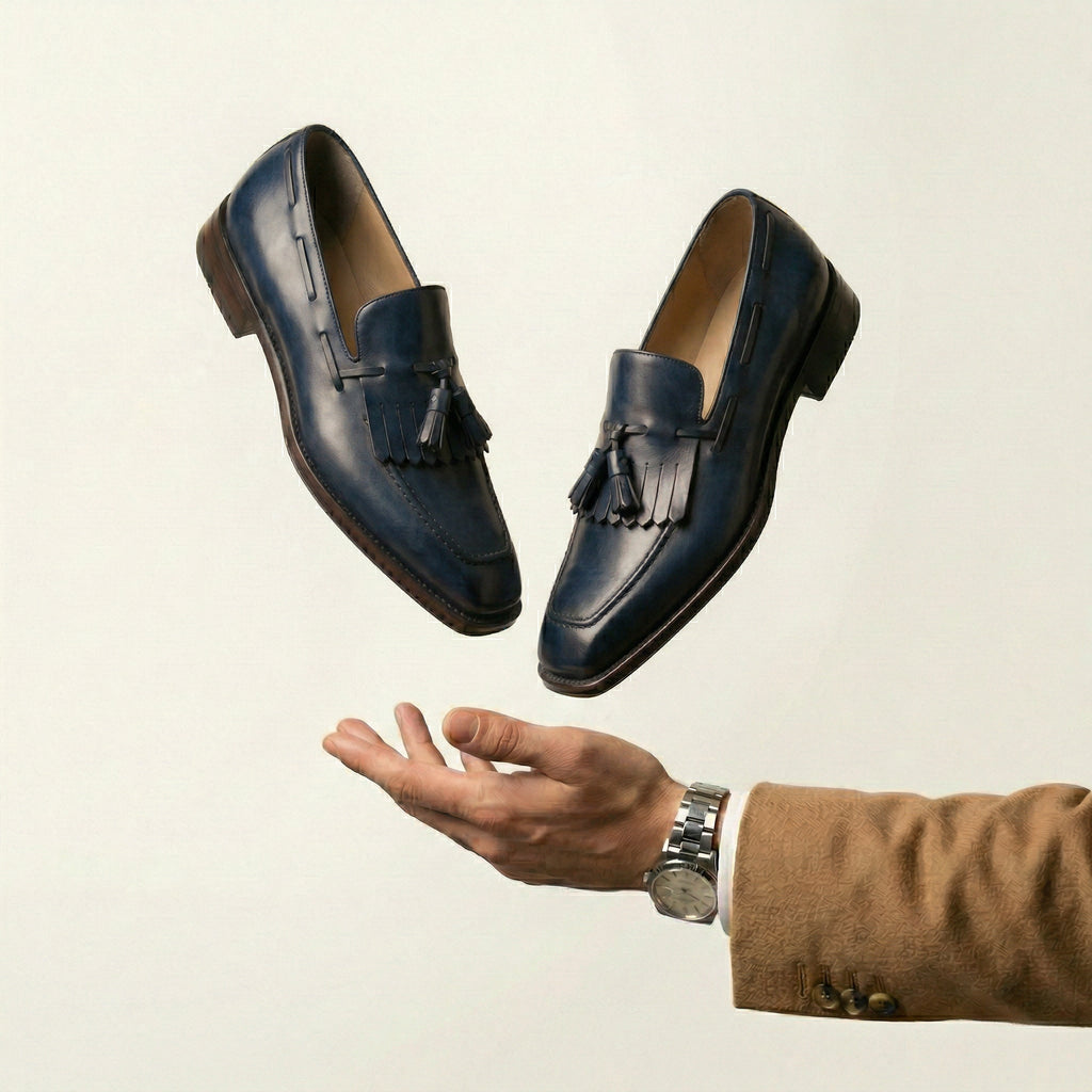 Navy Blue Leather Lucente Tassel Loafers
