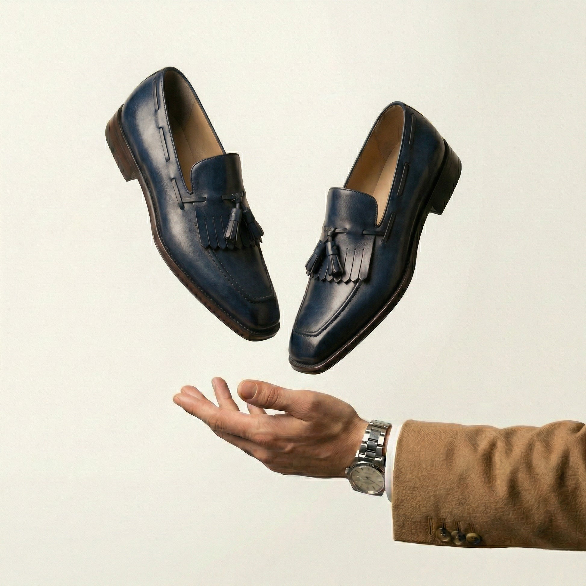 Navy Blue Leather Lucente Tassel Loafers