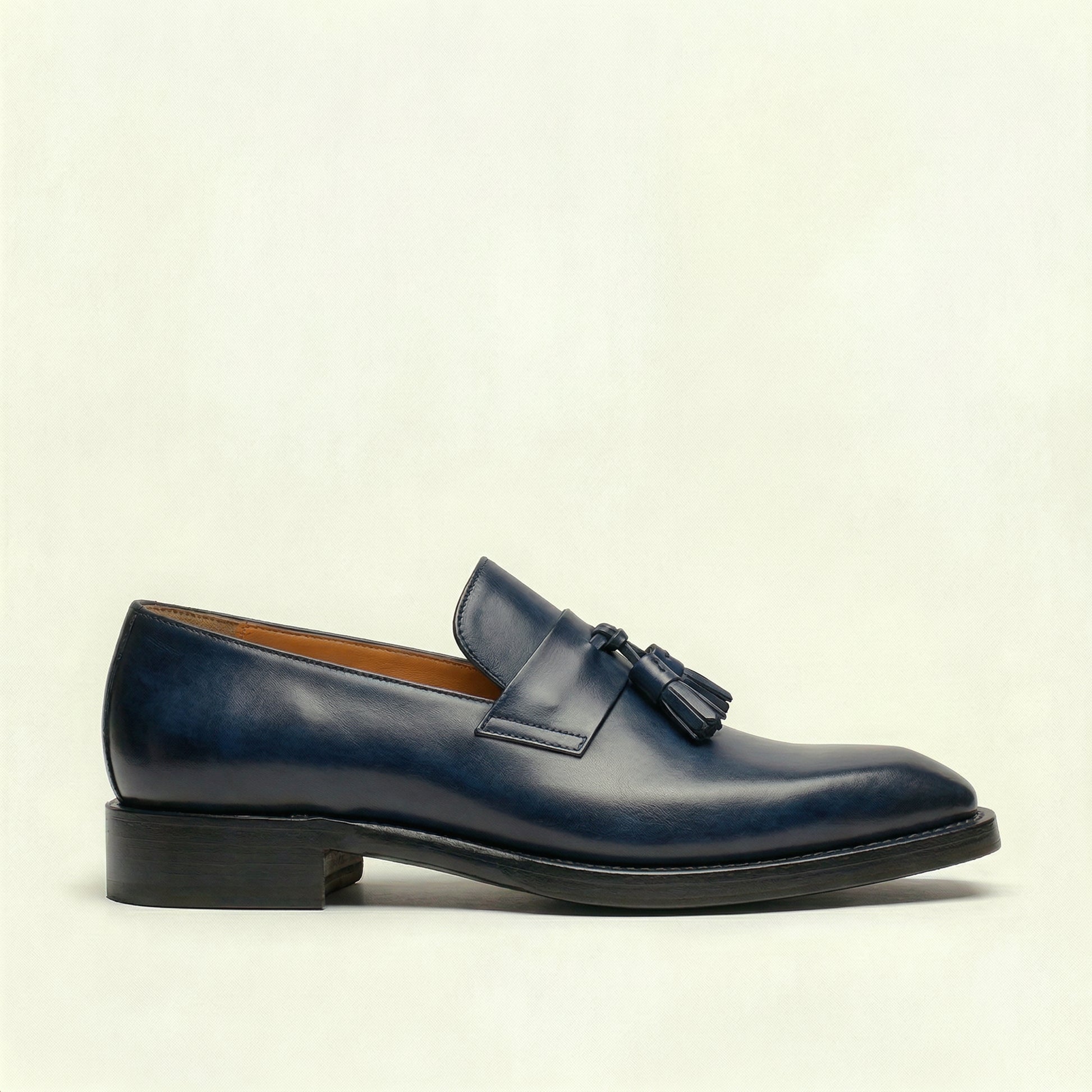 Navy Blue Leather Lucente Tassel Loafers