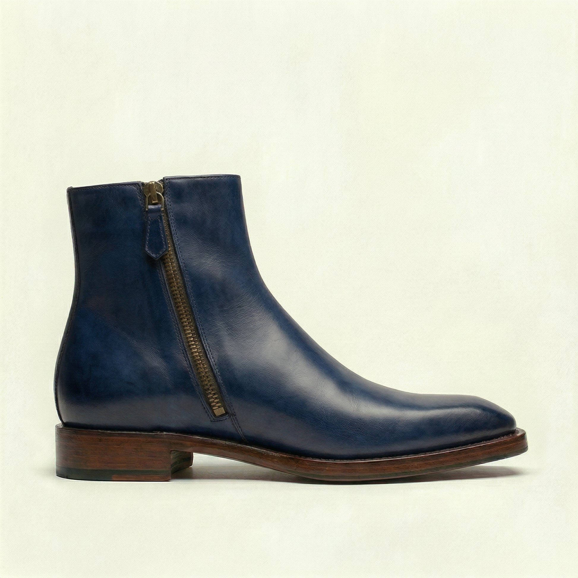 Navy Blue Leather Lucente Zipper Boots