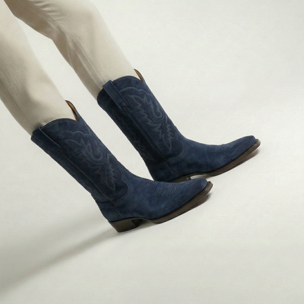 Navy Blue Suede Lucente Cowboy Boot