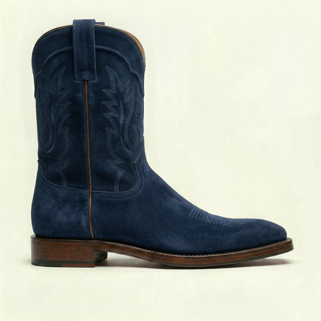 Navy Blue Suede Lucente Cowboy Boot